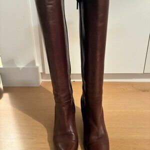 Designed by Mima, Women's Brown Leather Heeled Boots